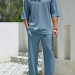 Commuter Suits Summer Short-sleeved Top And Loose Straight Trousers Casual Outfits Outdoor Mens Clothing