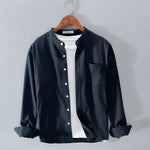Fashion Stand-Up Collar Solid Color Simple Youth Long-Sleeved Cotton Shirt