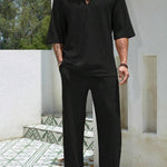 Commuter Suits Summer Short-sleeved Top And Loose Straight Trousers Casual Outfits Outdoor Mens Clothing