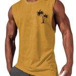 Coconut Tree Embroidery Vest Summer Beach Tank Tops Workout Muscle Men Sports Fitness T-shirt