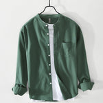 Fashion Stand-Up Collar Solid Color Simple Youth Long-Sleeved Cotton Shirt