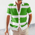 Summer Luxury Fashion New Knitted Shirt Men's Polo Neck Short Sleeve Colored Hollow Breathable Cardigan Men's Top Coat