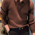 Lapel Texture Stretch Slim Knit Polo Shirt Men Polo Shirt Fashion Waffle Long-sleeved Tops Clothing Casual Comfortable Golf Men's Clothing